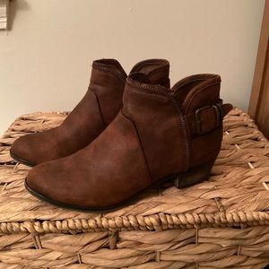 Brown leather booties